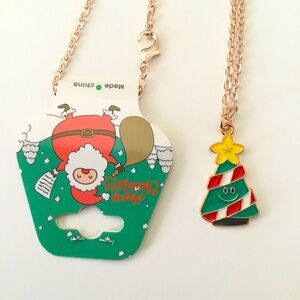 New Gold Tone Happy Christmas Tree Necklace